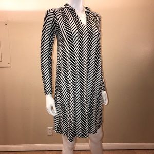 Honigman Long Sleeve Mini Dress Size 0 XS Black Grey Herringbone Zigzag Eclectic